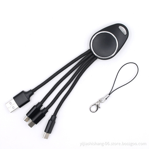 Yijiashishang 2020 New Universal Private Design 3 in 1 Charger cable With Light Up Logo OEM Shine Logo For Micro USB,iOS 8pin and USB-C